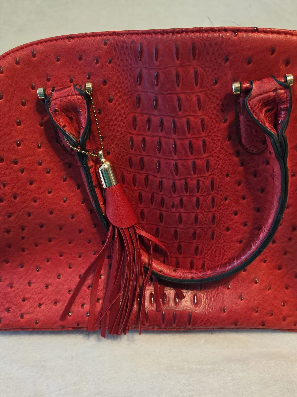 Red Croc-Embossed Dome Satchel Handbag